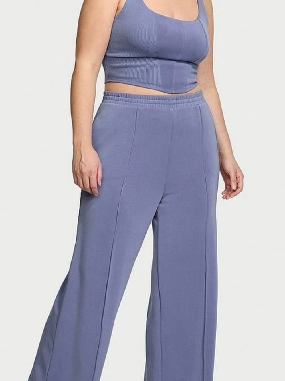 Victoria's Secret Wide-Leg Pull-On Pants in Periwinkle and crop tank top